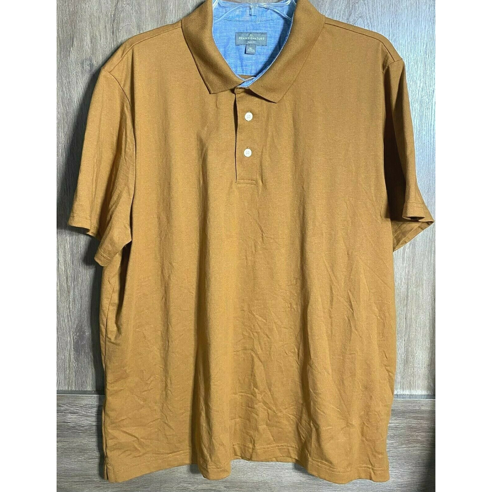 LL Bean Signature Slim Fit Brown Khaki Polo Shirt Size XL 506559 Vietnam